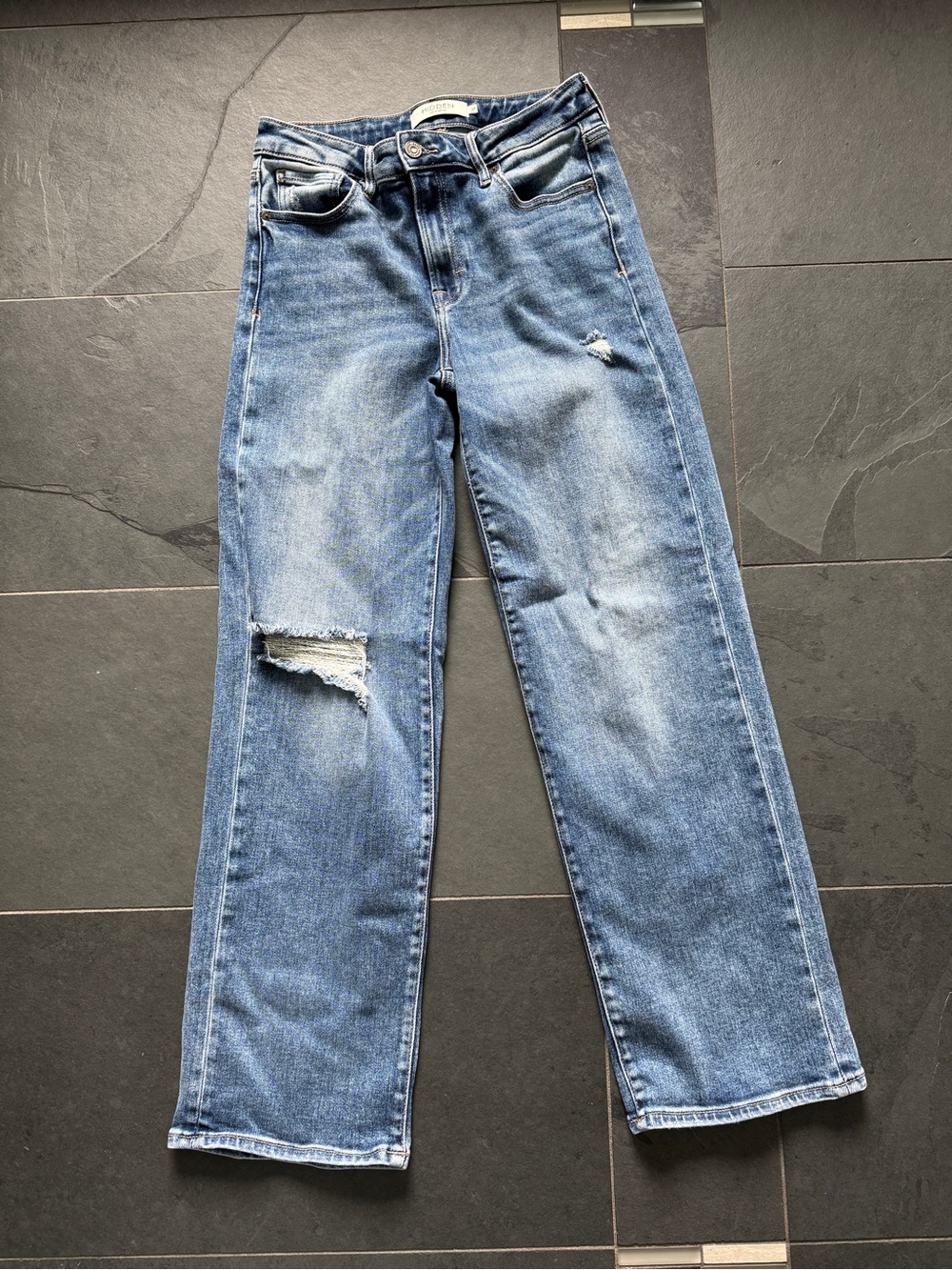 Women’s Blue Distressed Straight Wide Leg Jeans